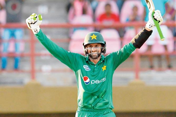 Shoaib Mailk celebrates after Pakistan beat West Indies by six wickets. Pic/ 