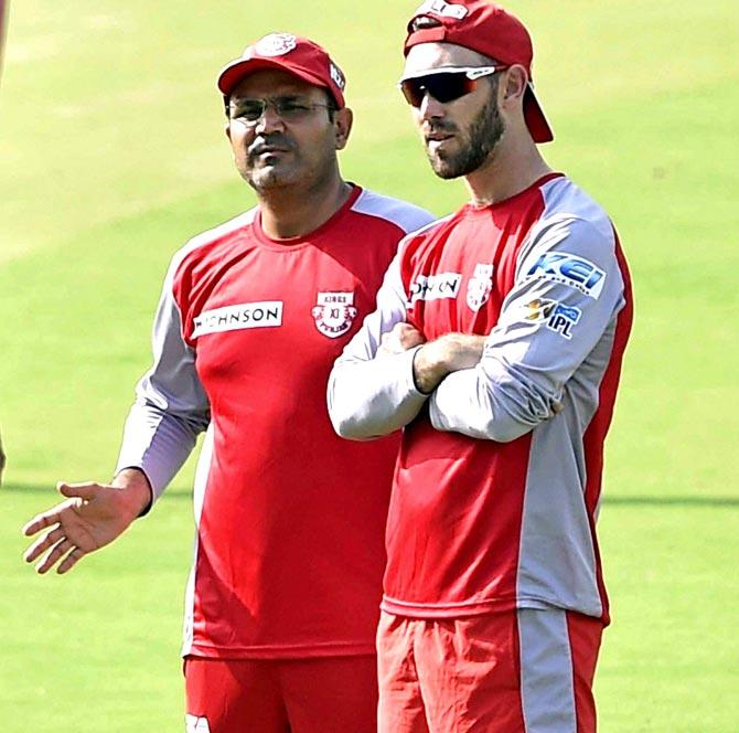 Virender Sehwag and Glenn Maxwell. Pic/PTI
