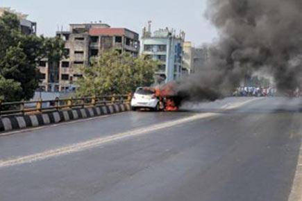 Watch video: Car catches fire on Western Express Highway in Mumbai