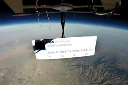 Donald Trump gets first protest from space - 90,000 feet above