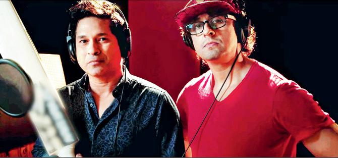 Sachin and Sonu during the recording