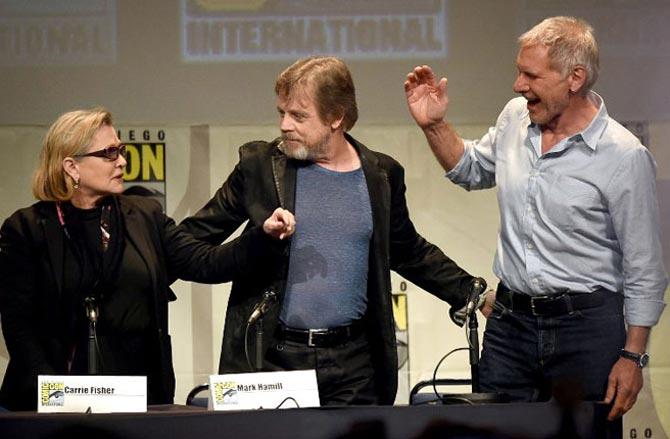 Carrie Fisher, Mark Hamill and Harrison Ford. Pic/AFP
