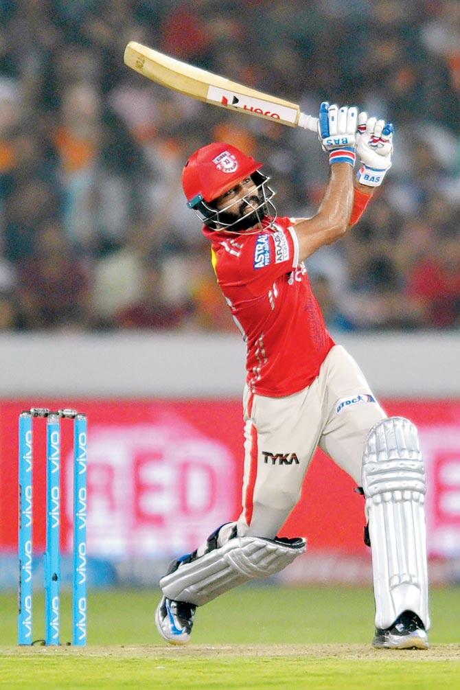 Kings XI Punjab opener Manan Vohra plays a shot during his  95-run knock against SRH in Hyderabad on Monday. Pic/AFP