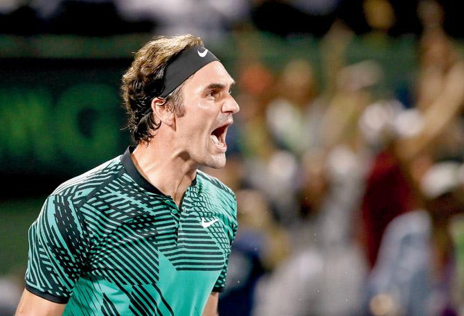 Ecstatic Roger Federer after defeating Australia