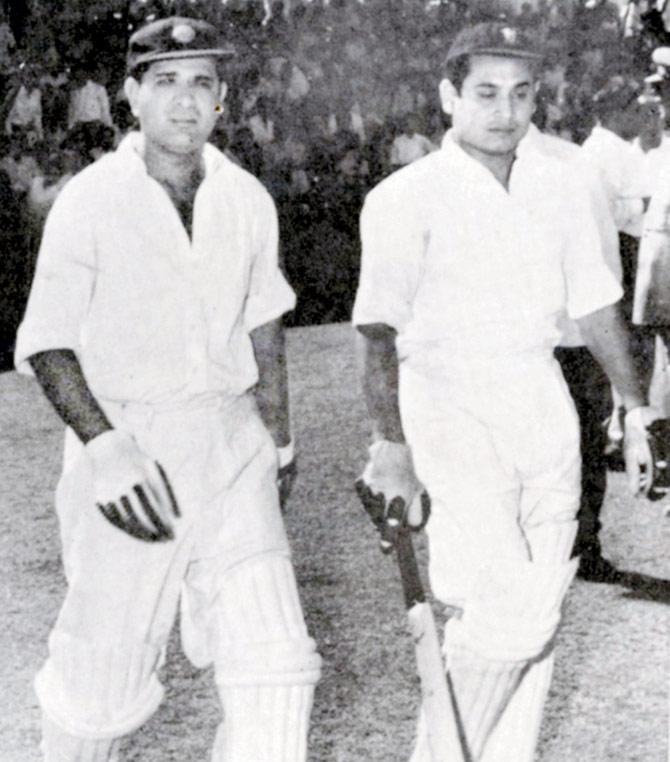Vinoo Mankad (left) and Pankaj Roy, who put on a record 413 runs for the opening wicket against New Zealand at Chennai during the 1955-56 series
