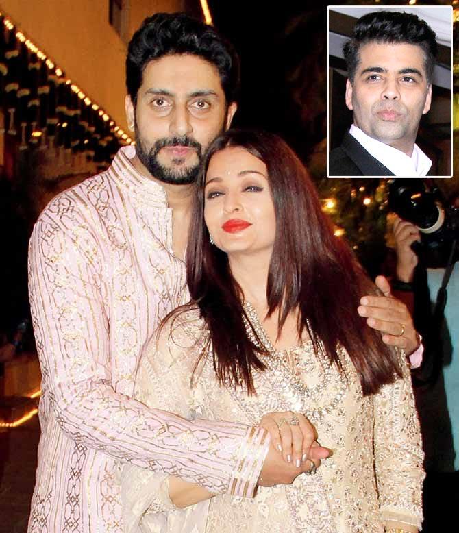 Abhishek Bachchan with wife Aishwarya Rai. Inset: Karan Johar