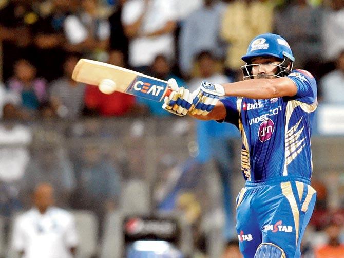 Mumbai Indians’ captain Rohit Sharma regained his form with a match-winning 29-ball 40 against Gujarat Lions during an Indian Premier League match at Wankhede Stadium in Mumbai on Sunday. Pic/PTI