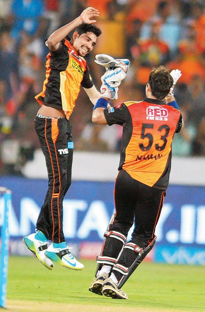 Mohd Siraj (left) has been a find for Sunrisers Hyderabad. Pic/AFP