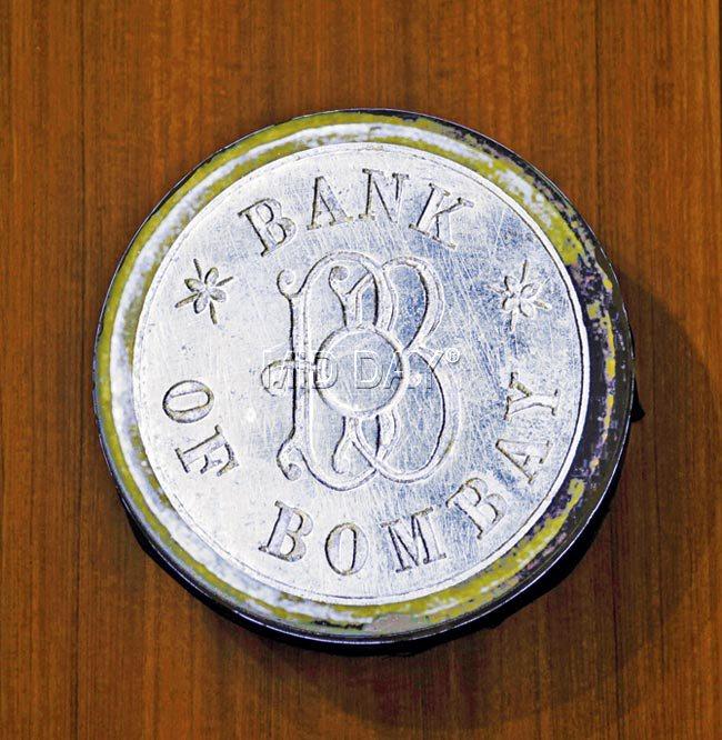 The emblem for the Bank of Bombay