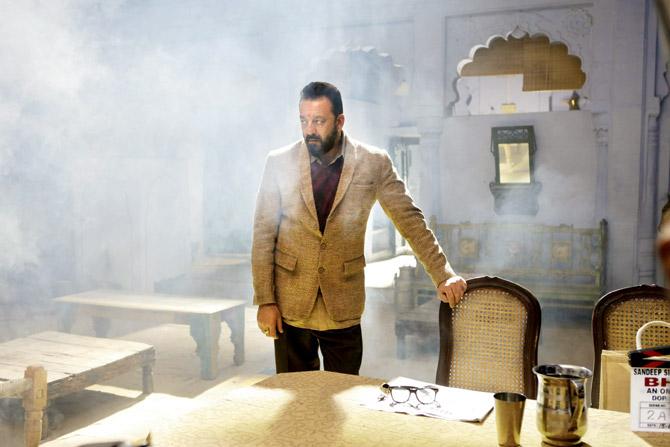Sanjay Dutt on the set of Bhoomi at a Kandivli studio