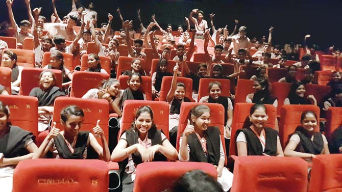 Schoolchildren at a special screening of Rahul Bose