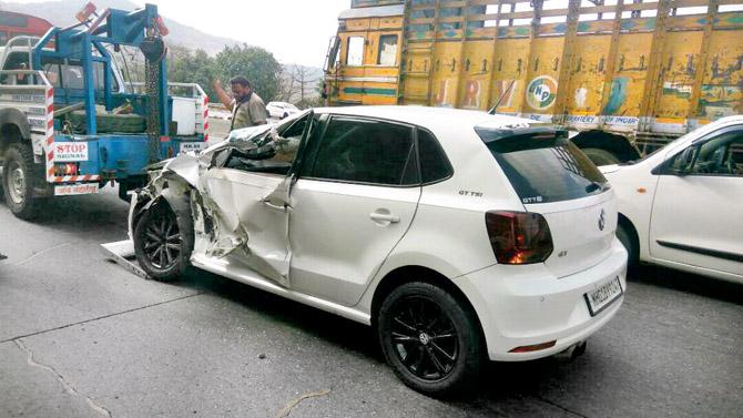 The damaged car after the accident.