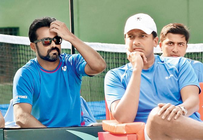 Leander Paes and Mahesh Bhupathi at the recently concluded Davis Cup tie against Uzbekistan