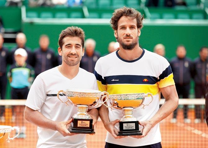 Runners up Feliciano Lopez  and Marc Lopez