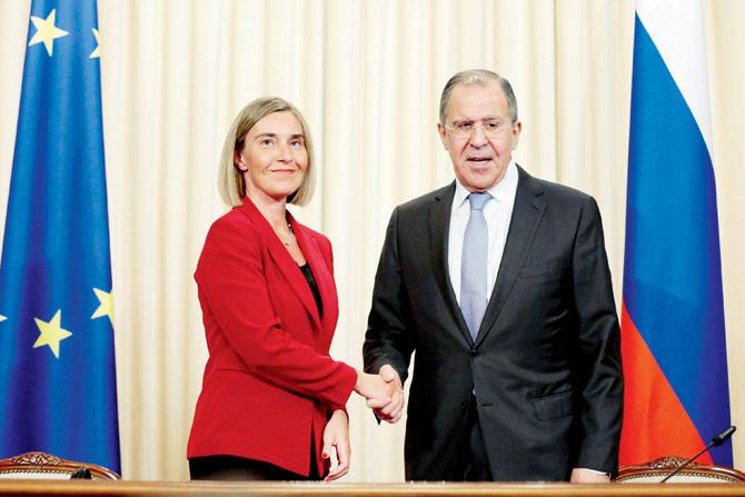 High representative of the EU, Federica Mogherini, met Russian foreign minister Sergey Lavrov yesterday to discuss Ukraine. Pic/AP