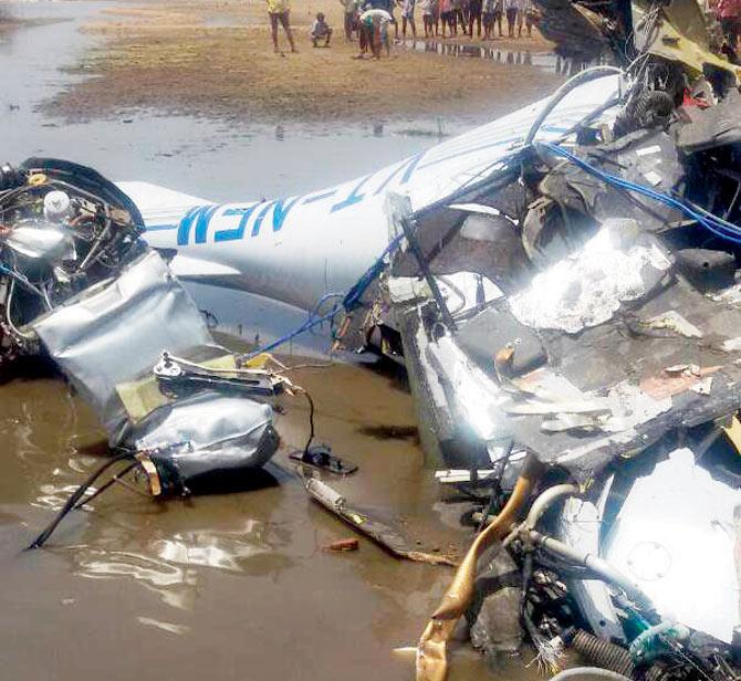 The aircraft crash landed into a riverbed