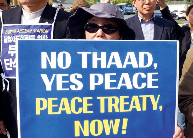 South Korean protesters at a rally against THAAD