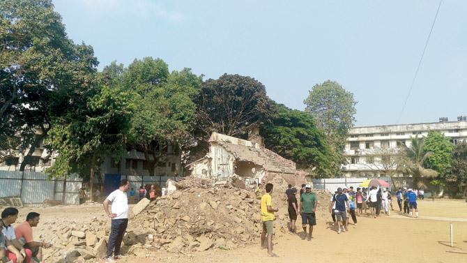 The seating area of Dr NA Purandare Stadium was demolished last month