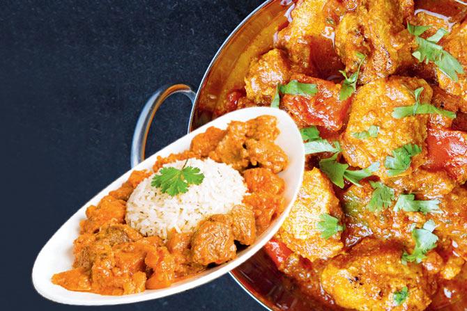 Caribbean lamb and sweet potato peanut stew served with white rice