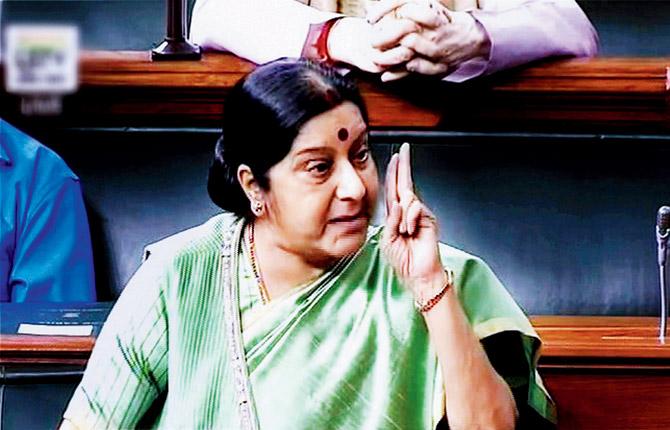 External Affairs Minister Sushma Swaraj asserted in Lok Sabha that both Houses of Parliament had passed resolutions which reiterated India’s claim over PoK and Gilgit-Baltistan, both under Pak occupation. Pic/PTI