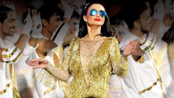 Amy Jackson performs during the opening ceremony of the Indian Premier League at the Rajiv Gandhi Stadium in Hyderabad. Pic/AFP