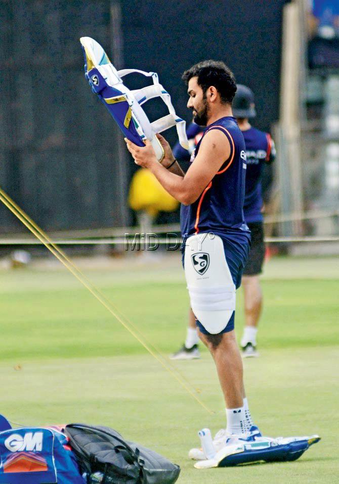 Mumbai Indians skipper Rohit Sharma during a practice session  at Wankhede Staduim on Tuesday. Pic/Bipin Kokate