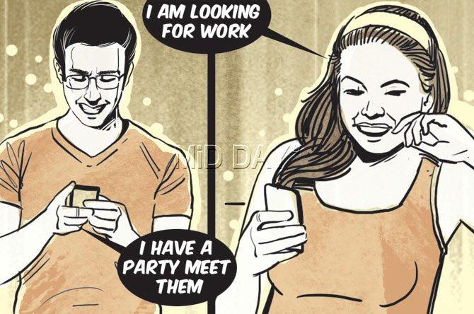 Archana Gautam chats with her online friend, who tells her about a client with a modelling job. Illustration/Ravi Jadhav
