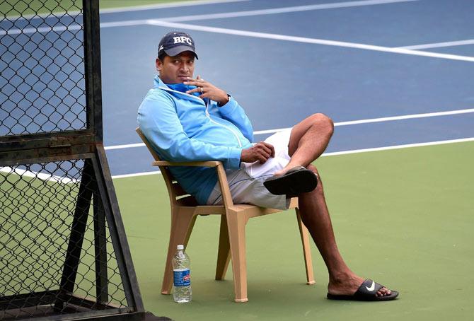 Non-playing Captain of Indian Davis Cup team, Mahesh Bhupathi during a practice session of the team, ahead of the tie against Uzbekistan. Pic/PTI