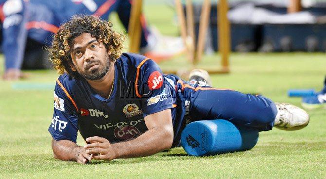 MI pacer Malinga during a practice session at the Wankhede Stadium on Saturday. Pic/Suresh Karkera