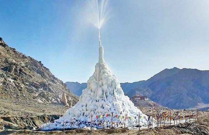 An ice stupa. Pic courtesy/Sonam Wangchuk