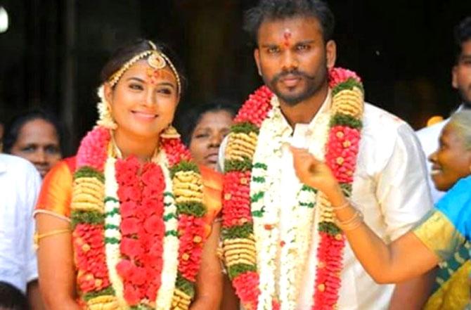 Tamil TV actress Nandhini and husband Karthikeyan