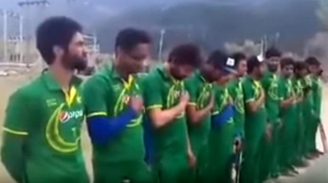The young cricketers sing the Pakistan anthem