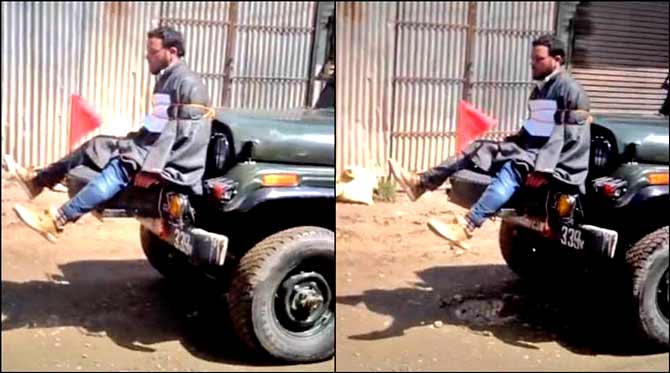 The photo of the civilian tied to the army jeep that sparked the controversy
