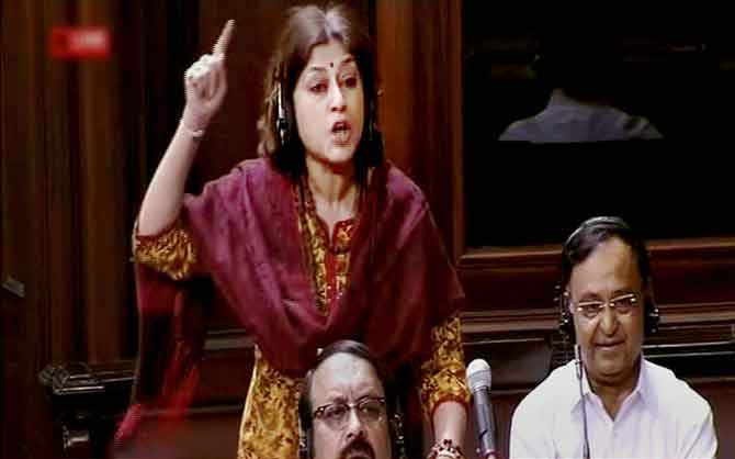 BJP MP and actress Roopa Ganguly speaks in Rajya Sabha in New Delhi on Wednesday. PTI Photo/ TV grab