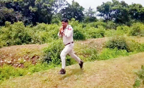 Head Constable Abhishek Patel runs away from the school