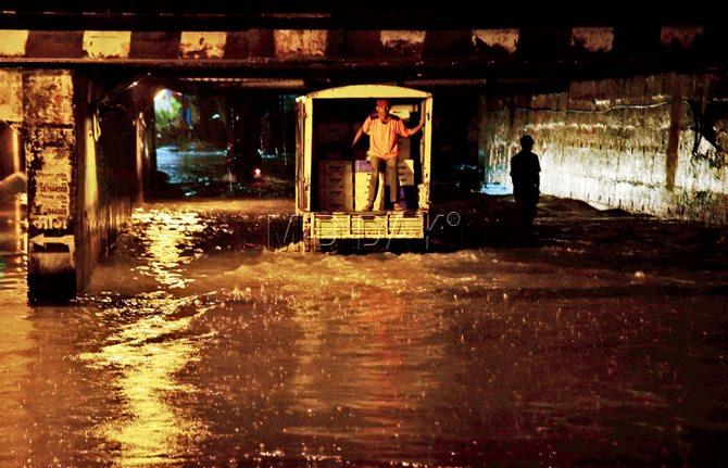 Andheri subway was water-logged after an hour of rain last night. Pic/Atul Kamble