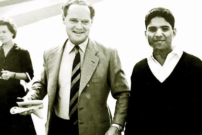 Misquitta (right) in 1963 with Group Captain Douglas Bader, the World War II aviation hero of the film Reach for the Sky, who attacked enemy aircraft from his Spitfire with a pair of metal legs, having lost his in a 1931 crash