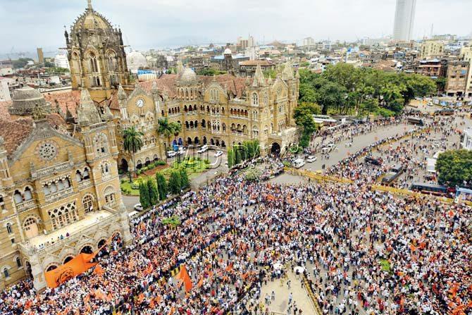 Participants pass CST on their way to Azad Maidan, during the silent protest march yesterday. Pic/Bipin Kokate