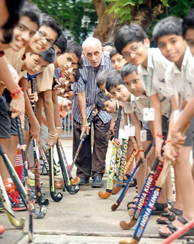Patel trains students daily for two hours on a small cemented court that has no goalpost. Pic/Nimesh Dave