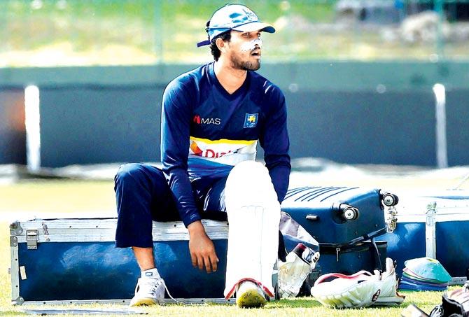 Sri Lanka captain Dinesh Chandimal gets ready to bat during nets at the SSC ground in Colombo yesterday. Pic/AFP