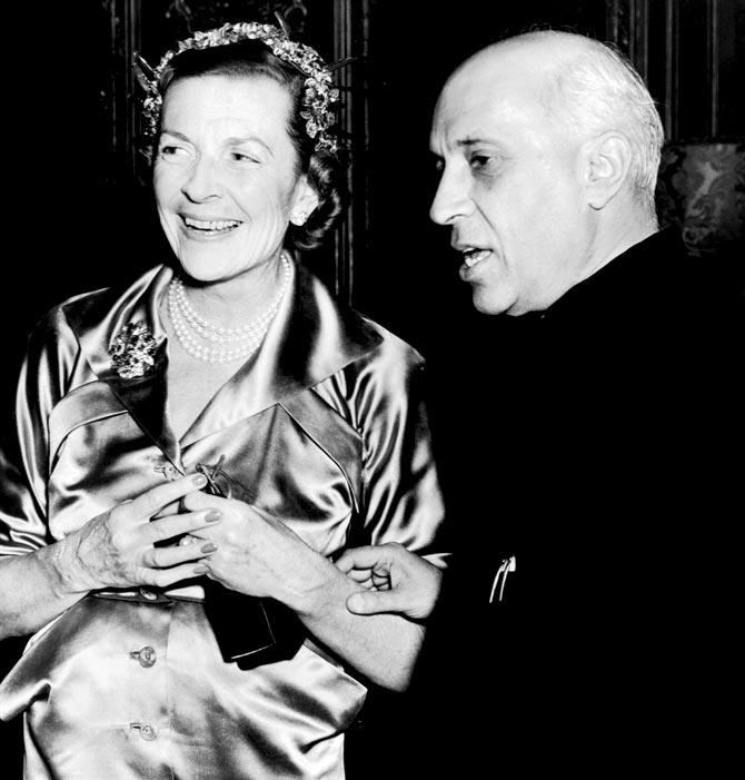 Edwina Mountbatten and Jawaharlal Nehru at a reception given for him by the Indian High Commissioner in London in February 1955. Pic/Getty Images