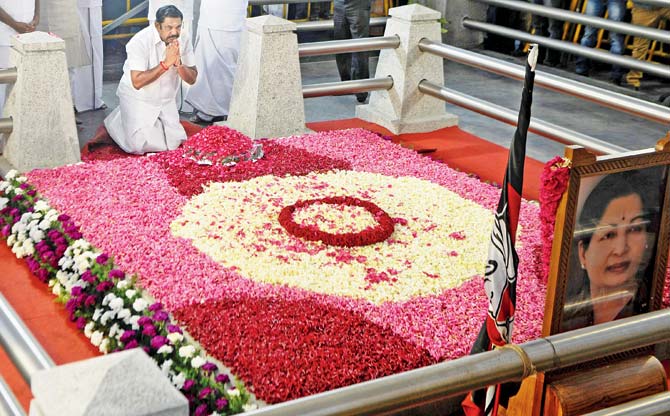 Palaniswami at the memorial for former state chief minister Jayalalithaa after being sworn in. File pic