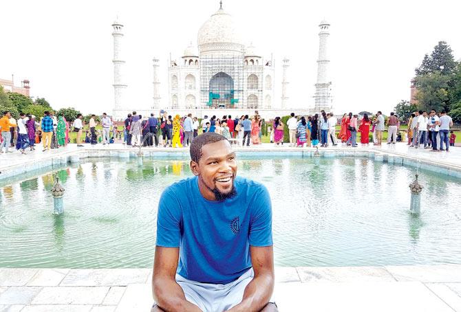 Golden State Warriors star Kevin Durant during his visit to the Taj Mahal in Agra recently. Pic/Twitter
