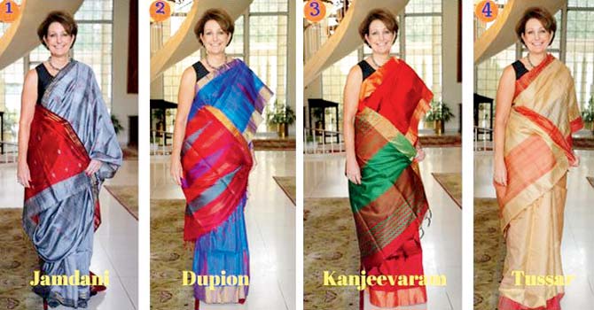 MaryKay Carlson in the sarees, of which one she will wear