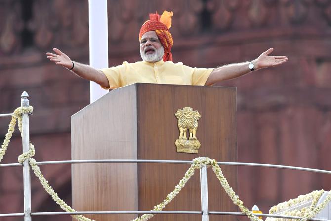 Indian Prime Minister Narendra Modi delivers his address during the country