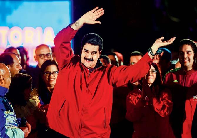 Venezuelan president Nicolas Maduro celebrates the results. Pic/AFP