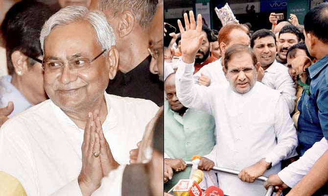 Bihar Chief Minister Nitish Kumar (right) Senior JD(U) leader Sharad Yadav. Pics/PTI