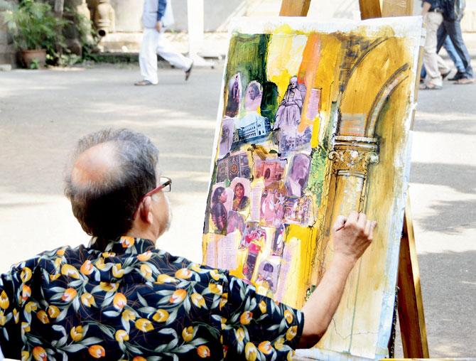 An artist paints at the campus of Sir JJ School Of Art, the city’s oldest art institution established under the munificence of Jamsetjee Jejeebhoy