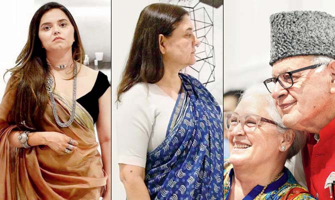 Parul Sharma, Maneka Gandhi and (R) Nafisa Ali and Farooq Abdullah at the exhibition