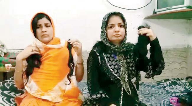 Parya and Mahek Qureshi (in black) show their chopped hair